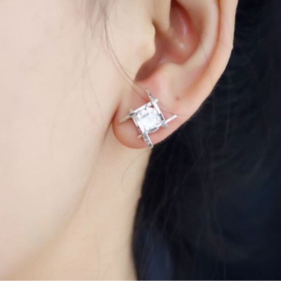 New Geometric Hollow Square Zircon Earrings - Picture 3 of 3